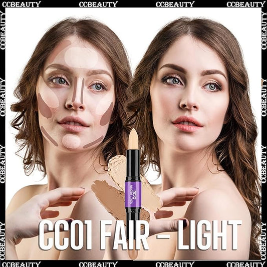 CCbeauty 2pcs 2-IN-1 Matte Contour Highlighter Stick with