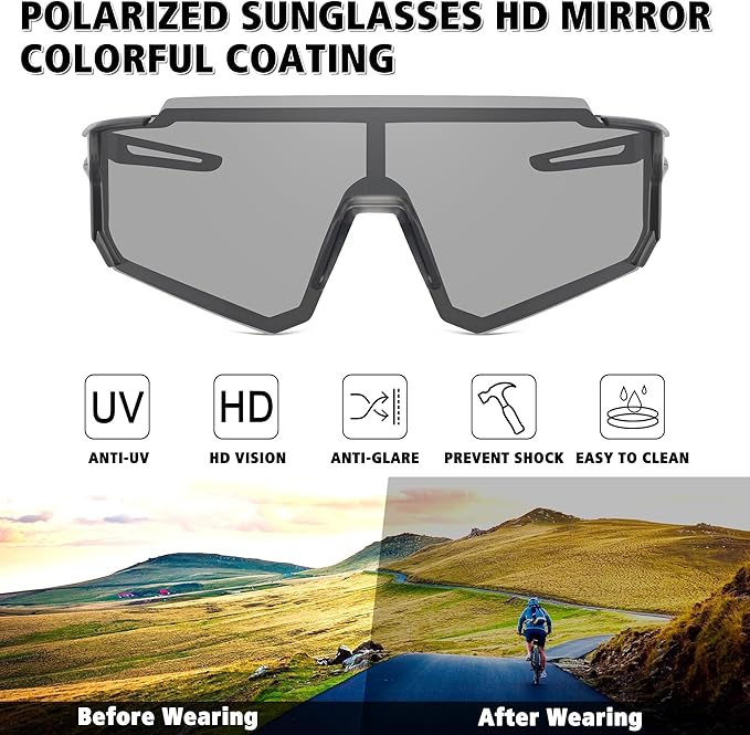 STORYCOAST Polarized Sports Sunglasses for Men Women,Driving Fishing Cycling Mountain Bike Sunglasses UV400 Protection