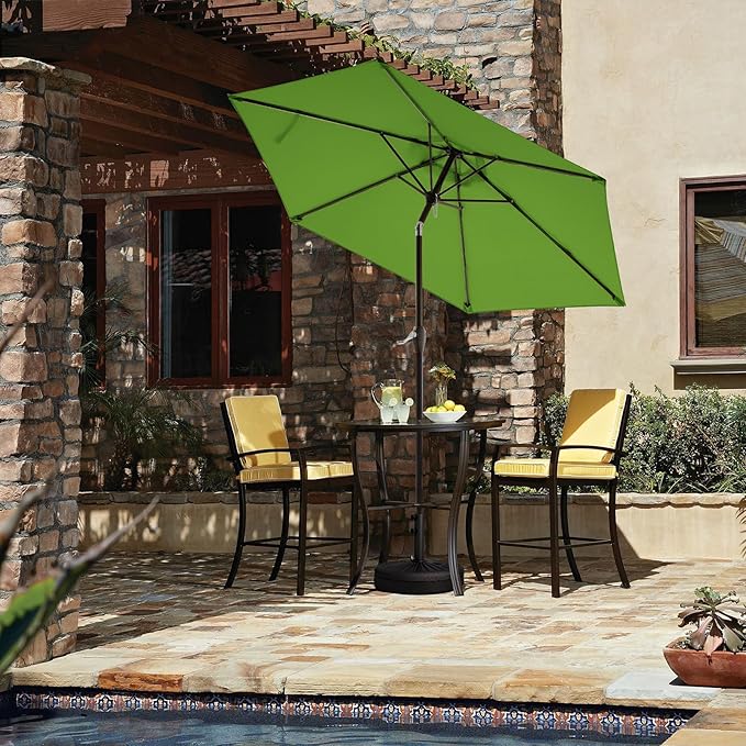 JEAREY 7.5FT Patio Umbrella Market Table Umbrella with 6 Sturdy Ribs, Push Button Tilt/Crank Outdoor Umbrella for Garden, Deck, Backyard, Pool and Beach,Grass Green