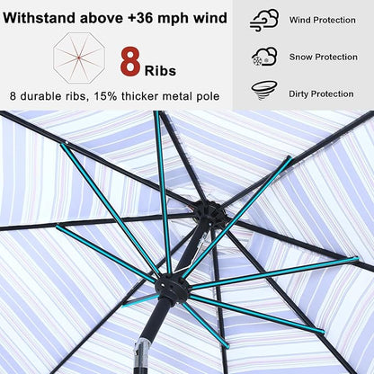 ABCCANOPY 9FT Outdoor Patio Umbrella, 8 Ribs Table Umbrella w/Crank for Easy Set Up, Suitable for Garden, Lawn, Deck & Backyard (Dark Blue Stripes)