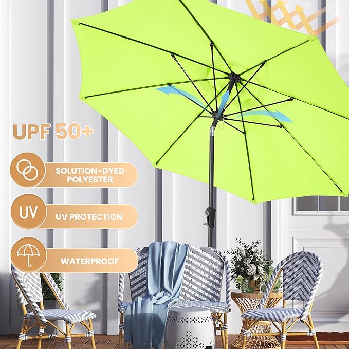 Ayge 9FT Large Outdoor Patio Umbrella Market Table Umbrella-UV Resistant, Easy Push Button Tilt and Crank, 8 Sturdy Fiberglass Ribs Heavy-Duty Pool Umbrella for Deck, Backyard,Garden