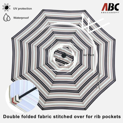 ABCCANOPY 9FT Outdoor Patio Umbrella, 8 Ribs Table Umbrella w/Crank for Easy Set Up, Suitable for Garden, Lawn, Deck & Backyard (Dark Blue Stripes)