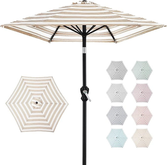 Best Choice Products 10ft Outdoor Steel Polyester Market Patio Umbrella w/Crank, Easy Push Button, Tilt, Table Compatible - Striped Tan