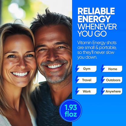 Vitamin Energy Immune+ Extra Strength Daily Energy Shot – Blue Raspberry – 260mg Natural Caffeine, B-Vitamins, Green Tea, Citicoline – Immune & Focus Support – Zero Sugar, Vegan – 1.93 fl oz, 12-Pack