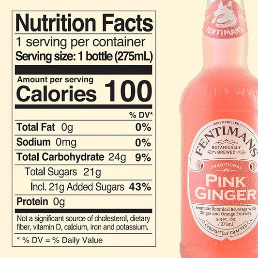 Fentimans Sparkling Pink Ginger Drink - Ginger Beer Non Alcoholic, Ginger Ale, Natural Craft Soda, Mixer, No Artificial Sweeteners or Preservatives, Botanically Brewed - 9.3 Fl Oz (Pack of 12)