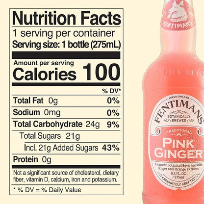 Fentimans Sparkling Pink Ginger Drink - Ginger Beer Non Alcoholic, Ginger Ale, Natural Craft Soda, Mixer, No Artificial Sweeteners or Preservatives, Botanically Brewed - 9.3 Fl Oz (Pack of 4)