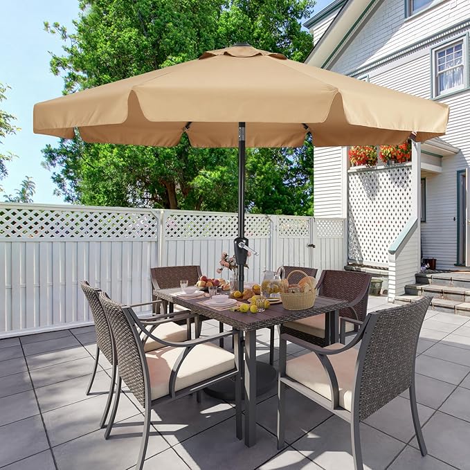 MASTERCANOPY Valance Patio Umbrella for Outdoor Table Market -8 Ribs (10ft, Khaki)
