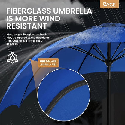 Ayge 9FT Large Outdoor Patio Umbrella Market Table Umbrella-UV Resistant, Easy Push Button Tilt and Crank, 8 Sturdy Fiberglass Ribs Heavy-Duty Pool Umbrella for Deck, Backyard,Garden