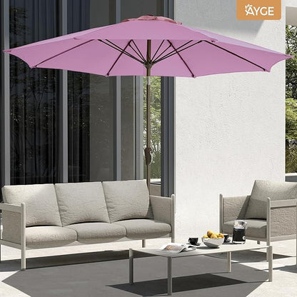 Ayge 9FT Large Outdoor Patio Umbrella Market Table Umbrella-UV Resistant, Easy Push Button Tilt and Crank, 8 Sturdy Fiberglass Ribs Heavy-Duty Pool Umbrella for Deck, Backyard,Garden