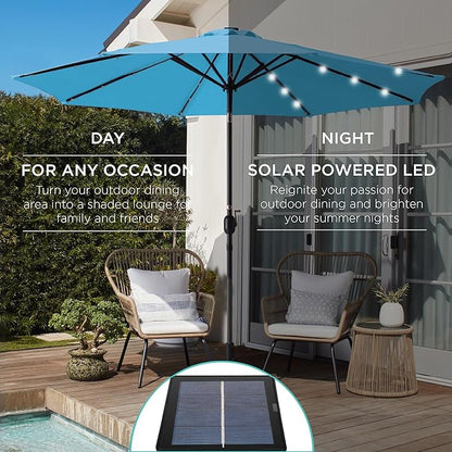 Best Choice Products 10ft Solar Polyester LED Lighted Patio Umbrella w/Tilt Adjustment and UV-Resistant Fabric - Sky Blue