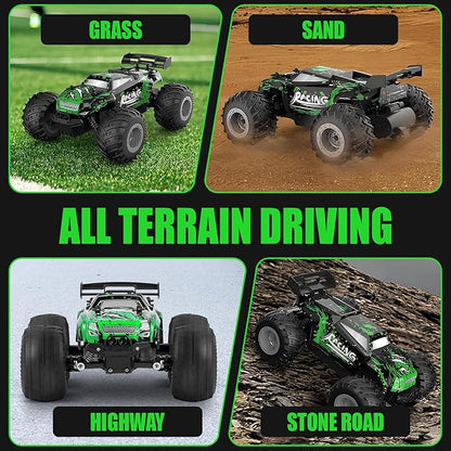 Remote Control Car, 2.4GHz High Speed 18KM/H Monster Truck Toys, 4WD RC Car with 2 Rechargeable Batteries, 200ft Range, 1:20 Scale All Terrain RC Cars, Toys Gifts for Kids and Adults - LED Headlights