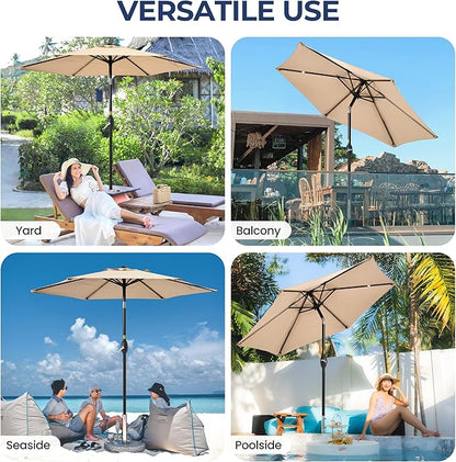 SUNVIVI OUTDOOR 7.5' Outdoor Patio Umbrella, Patio Umbrella, Market Umbrella, Metal Pole Umbrella with Push Button Tilt and Crank, 6 Ribs, Polyester Canopy