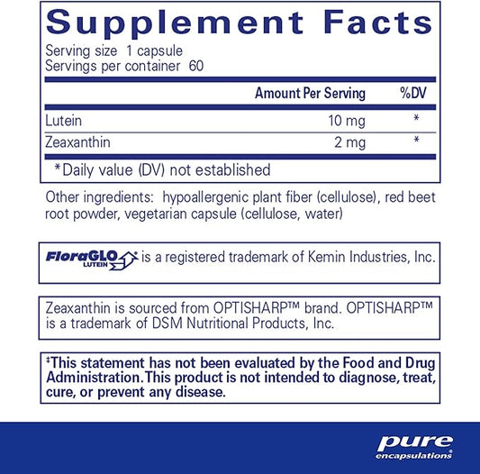 Pure Encapsulations Lutein & Zeaxanthin - Supports Overall Vision* - Maintains Macular Pigment & Eye Health* - Antioxidant Support* - Vegan-Friendly & Non-GMO - 60 Capsules