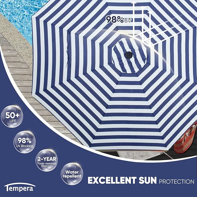 Tempera Patio Market Outdoor Table Umbrella with Push Button Tilt and Crank,Large Sun Umbrella with Sturdy Pole&Fade resistant canopy,Easy to set