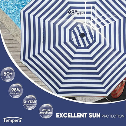 Tempera Patio Market Outdoor Table Umbrella with Push Button Tilt and Crank,Large Sun Umbrella with Sturdy Pole&Fade resistant canopy,Easy to set