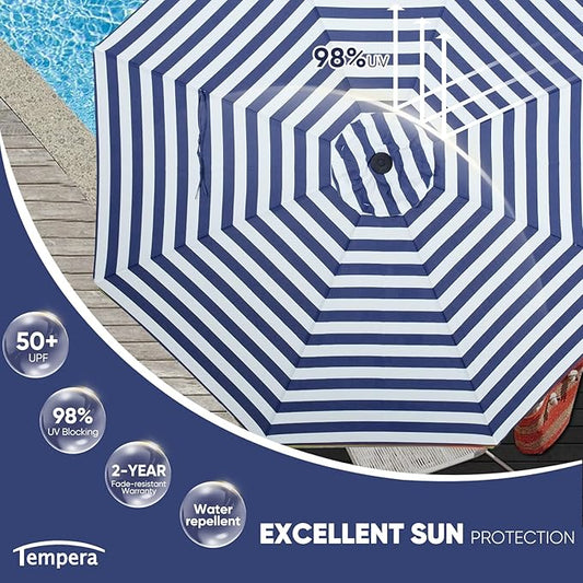 Tempera Patio Market Outdoor Table Umbrella with Push Button Tilt and Crank,Large Sun Umbrella with Sturdy Pole&Fade resistant canopy,Easy to set