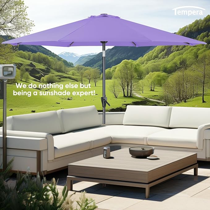 Tempera Patio Market Outdoor Table Umbrella with Push Button Tilt and Crank,Large Sun Umbrella with Sturdy Pole&Fade resistant canopy,Easy to set