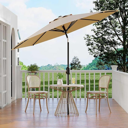 9Ft Patio Umbrella - 8 Sturdy Ribs Outdoor Table Umbrella with Crank Lift & Push Button Tilt - Market Umbrella for Pool, Deck, Yard, Garden - Tan