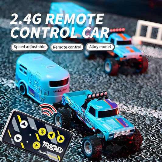 Mini Monster Truck, 1:64 Scale Remote Control Car with Lights, 2.4GHz Off-Road RC Truck, USB Rechargeable RC Car with Adjustable Speed for Kids Indoor & Outdoor Racing (Grey)
