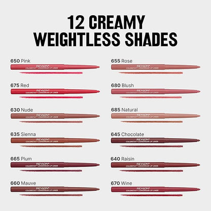 Revlon Colorstay Lip Liner Makeup with Built-In Sharpener, Longwear Rich Colors, Smooth Application, 635 Sienna, 0.01 oz