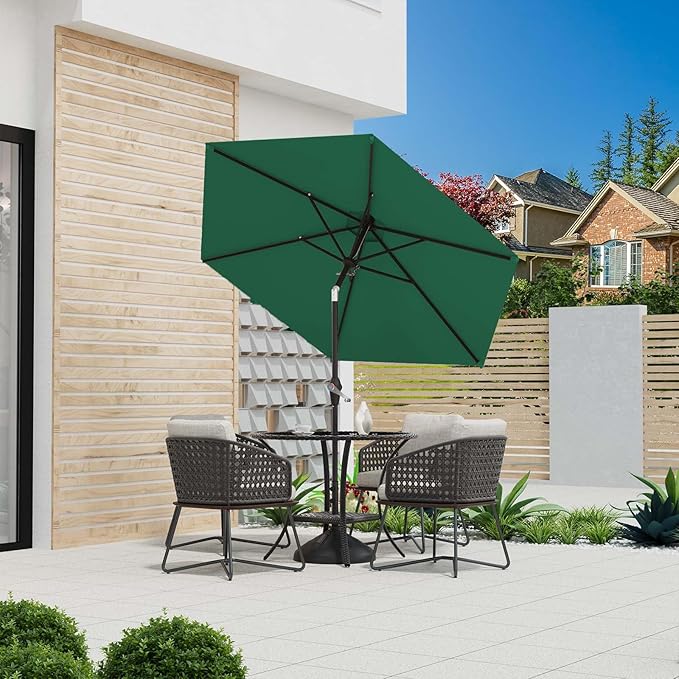7.5FT Patio Umbrella Table Market Umbrella w/Tilt and Crank Heavy-Duty Round Outdoor Umbrellas for Garden, Deck, Backyard, Pool and Beach, Dark Green