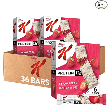 Special K Bar Protein Meal Bars, 12g of Protein, Good Source of Fiber, Strawberry (6 Boxes, 36 Bars)