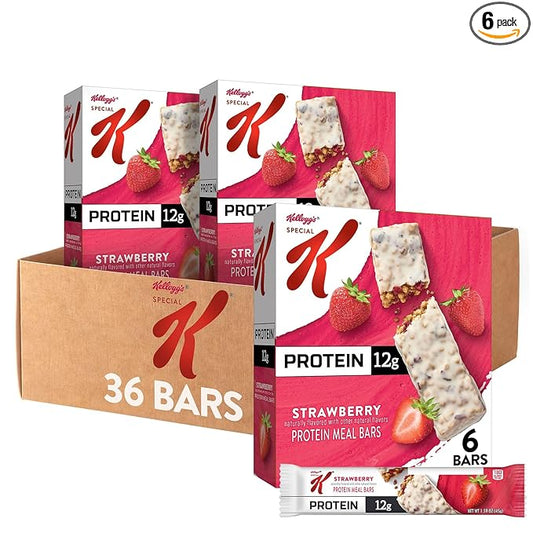 Special K Bar Protein Meal Bars, 12g of Protein, Good Source of Fiber, Strawberry (6 Boxes, 36 Bars)