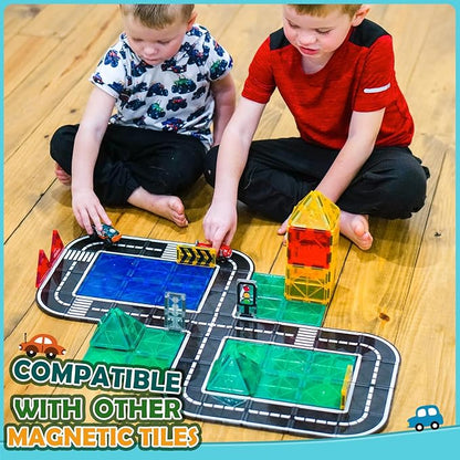 Magnetic Tiles Road Expansion Pack, STEM Magnet Building Blocks for Toddler Kids Toys, Montessori Educational Toys for 3+ Year Old Boys & Girls, Creative Toy Gifts for Kids