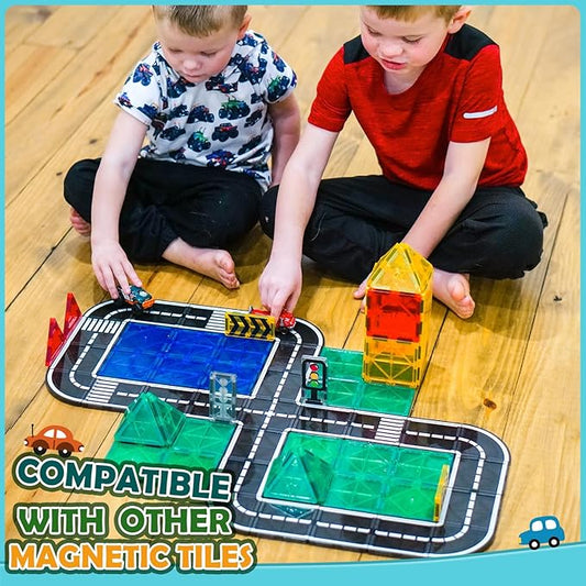 Magnetic Tiles Road Expansion Pack, STEM Magnet Building Blocks for Toddler Kids Toys, Montessori Educational Toys for 3+ Year Old Boys & Girls, Creative Toy Gifts for Kids