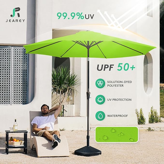 JEAREY 10FT Outdoor Patio Umbrella Outdoor Table Umbrella with Push Button Tilt and Crank, Market Umbrella 8 Sturdy Ribs UV Protection Waterproof for Pool, Garden (Apple Green)