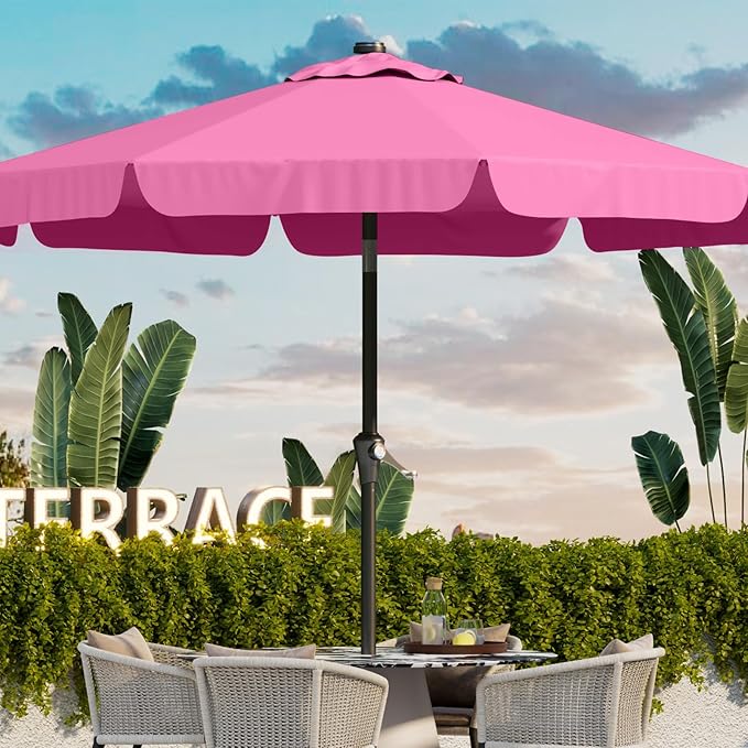 10FT Patio Umbrella Table Market Umbrella w/Tilt and Crank Outdoor Umbrellas for Garden, Deck, Backyard, Pool and Beach, Rose Pink