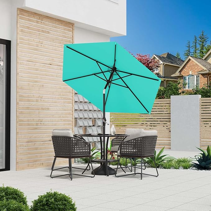 7.5FT Patio Umbrella Table Market Umbrella w/Tilt and Crank Heavy-Duty Round Outdoor Umbrellas for Garden, Deck, Backyard, Pool and Beach, Cerulean