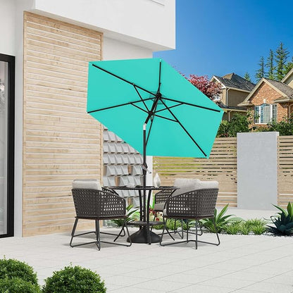 7.5FT Patio Umbrella Table Market Umbrella w/Tilt and Crank Heavy-Duty Round Outdoor Umbrellas for Garden, Deck, Backyard, Pool and Beach, Cerulean