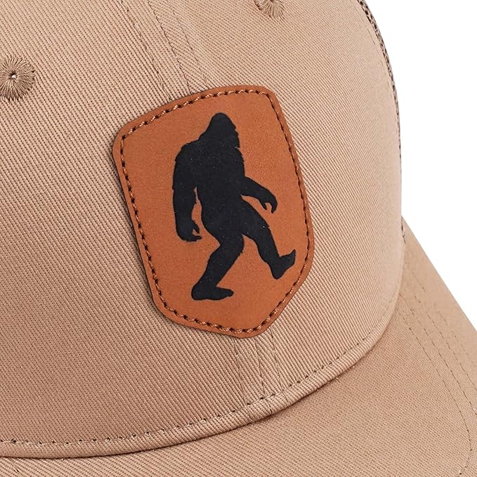 Mesh Bigfoot Hat Leather Cap for Men- Great Snapback Closure Sasquatch Hat for Hunting & Hiking