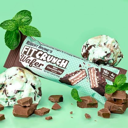 FITCRUNCH Wafer Protein Bars, 16g of Protein & 4g of Sugar (9 Bars, Mint Chocolate Chip)
