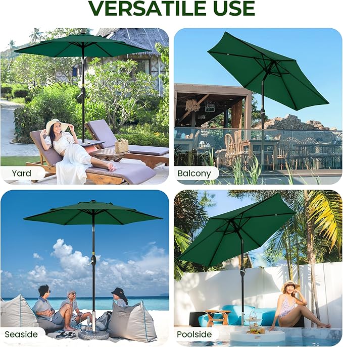 SUNVIVI OUTDOOR 7.5' Outdoor Patio Umbrella, Patio Umbrella, Market Umbrella, Metal Pole Umbrella with Push Button Tilt and Crank, 6 Ribs, Polyester Canopy