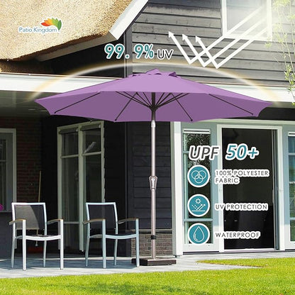 PatioKingdom 9FT Patio Outdoor Umbrella-UPF 50+ Sun Shade with Wind Vent, Push-Button Tilt & Smooth Crank Lift, Rust-Resistant Fiberglass Frame for Garden, Backyard,Yard