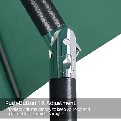 Yaheetech 9FT Patio Umbrella Market Table Umbrella Outdoor Canopy Umbrella with Push Button Tilt & Easy Crank Lift for Garden/Lawn/Deck/Backyard/Beach/Pool, 8 Ribs, Dark Green