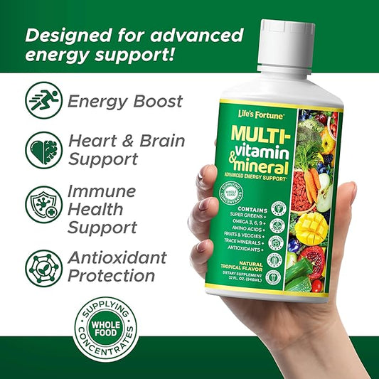 Life's Fortune Liquid Multivitamin, Tropical Flavor, Sugar Free, 32 oz – High Absorption Daily Vitamins for Adults Men & Women, Teens – Trace Minerals, Amino Acids, with Biotin, L-Arginine, Potassium