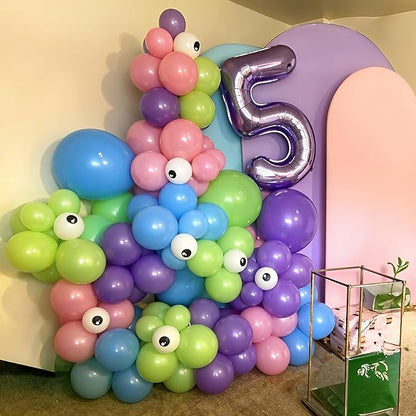 Monster Cartoon Inc Latex Balloons Set, Pack of 60 12 inch with Clear Balloons, Pink Purple Blue Green for Kid Monster Theme Birthday Baby Shower Party Decorations Supplies