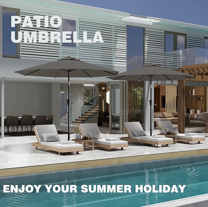 9 FT Patio Umbrella for Outdoor, Outdoor Umbrella with Push Button Tilt and Crank, Outdoor Patio Umbrellas with 8 Sturdy Ribs for Market, Garden, Deck, Backyard, Pool (Gray)
