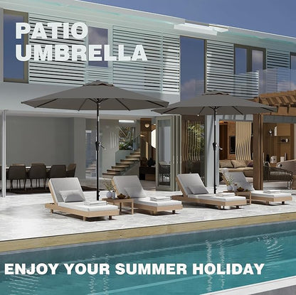 9 FT Patio Umbrella for Outdoor, Outdoor Umbrella with Push Button Tilt and Crank, Outdoor Patio Umbrellas with 8 Sturdy Ribs for Market, Garden, Deck, Backyard, Pool (Gray)
