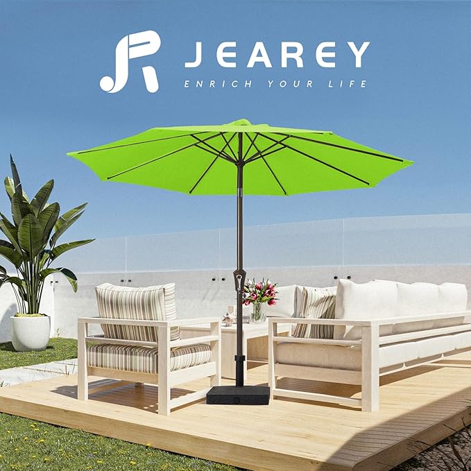JEAREY 10FT Outdoor Patio Umbrella Outdoor Table Umbrella with Push Button Tilt and Crank, Market Umbrella 8 Sturdy Ribs UV Protection Waterproof for Pool, Garden (Apple Green)
