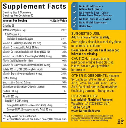 Nature Made Multivitamin for Him with Omega-3, Mens Multivitamins for Daily Nutritional Support, Multivitamin for Men, 80 Gummy Vitamins and Minerals, 40 Day Supply