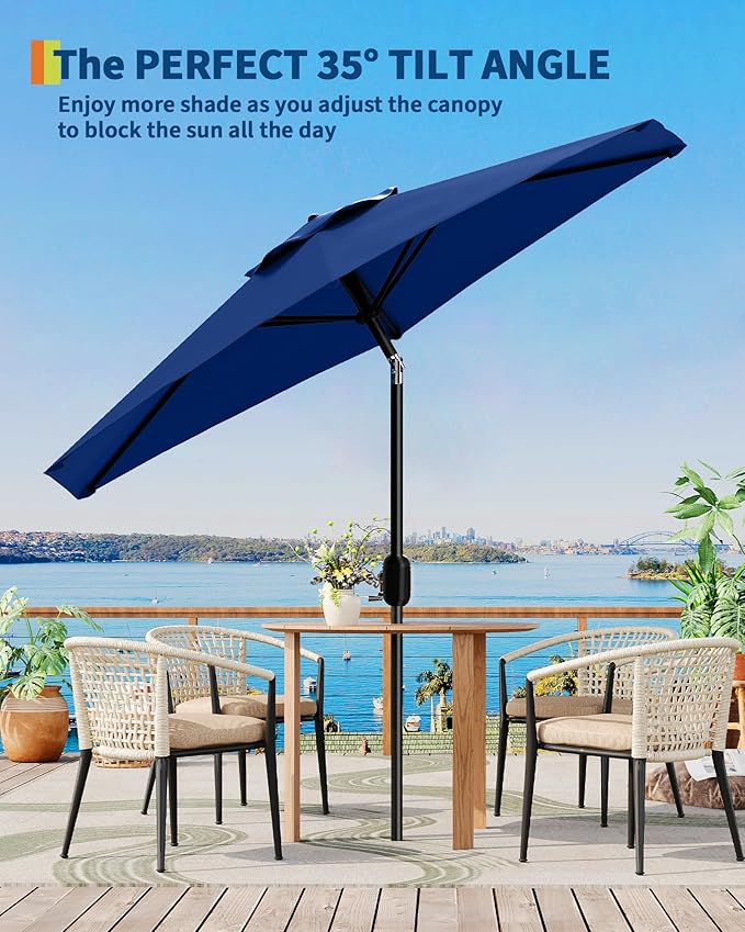 7.5FT Patio Umbrella Outdoor, Market Umbrella, Table Umbrella with Push Button Tilt and Crank, 6 Sturdy Ribs UV Protection Waterproof for Garden, Pool, Deck, Backyard (Navy Blue)