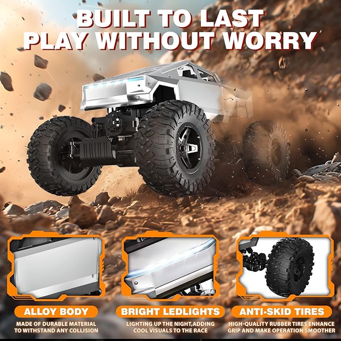 1/14 Scale 4WD RC Monster Truck, 2.4GHz Remote Control Car with LED Lights, All-Terrain Off-Road Toy for Kids Ages 6-12, Christmas Birthday Gift for Boys Girls Adult