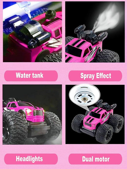 Monster Truck for Girls, Remote Control Car Toys, Pink RC Trucks With Spray Function, 4WD 360 Flips Rotating Car, Ideal Birthday for 3+ Year Old Girls