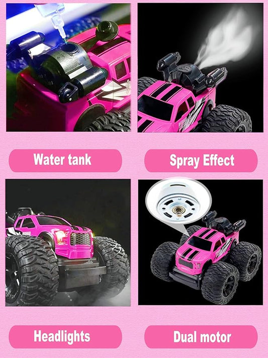Monster Truck for Girls, Remote Control Car Toys, Pink RC Trucks With Spray Function, 4WD 360 Flips Rotating Car, Ideal Birthday for 3+ Year Old Girls