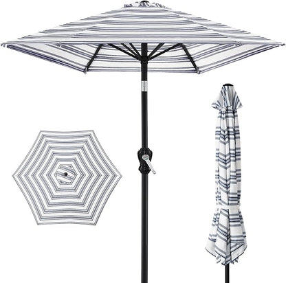 Best Choice Products 10ft Outdoor Steel Polyester Market Patio Umbrella w/Crank, Easy Push Button, Tilt, Table Compatible - Striped Navy Blue