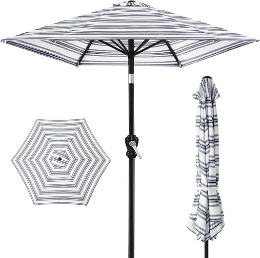 Best Choice Products 10ft Outdoor Steel Polyester Market Patio Umbrella w/Crank, Easy Push Button, Tilt, Table Compatible - Striped Navy Blue